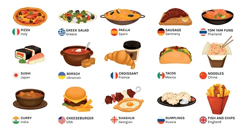 Cardápio cultural - alimentos de diferentes países